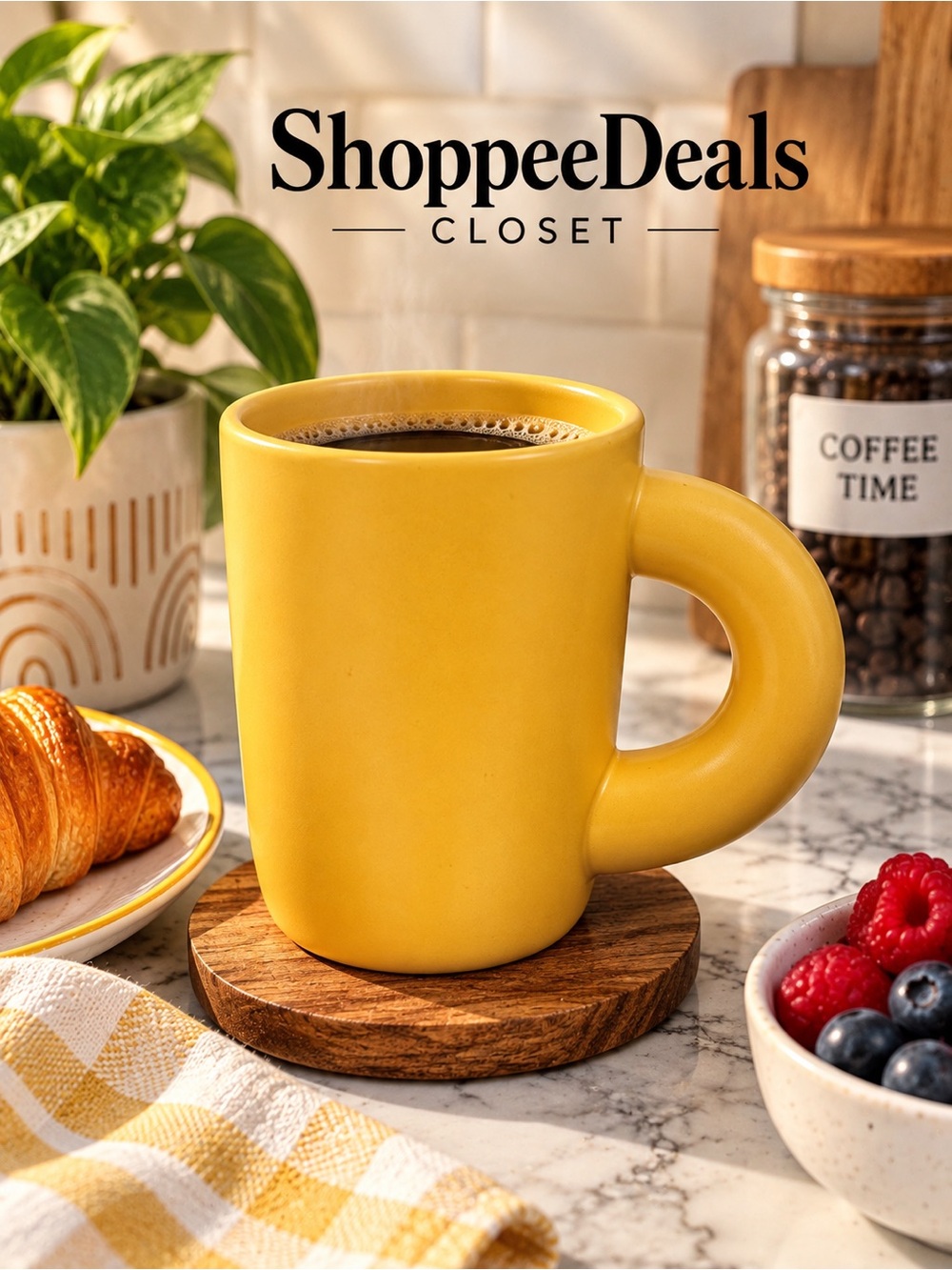 Minimalist Yellow Big Handle Ceramic Coffee Mug